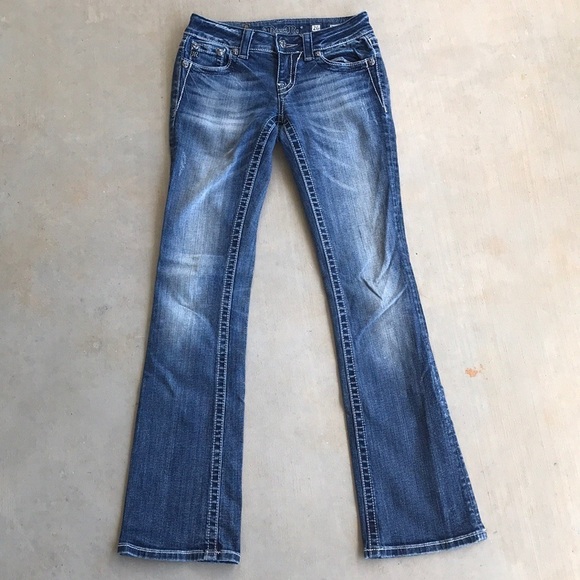 Miss Me Boot Cut Fleur De Lis Bling Jeans LONG - Picture 2 of 8